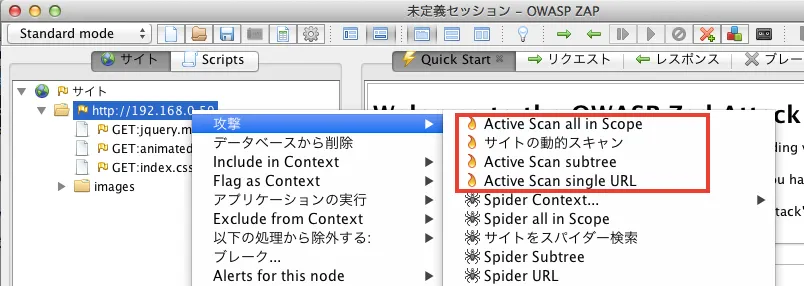 OWASP ZAP 破壊的スキャン 