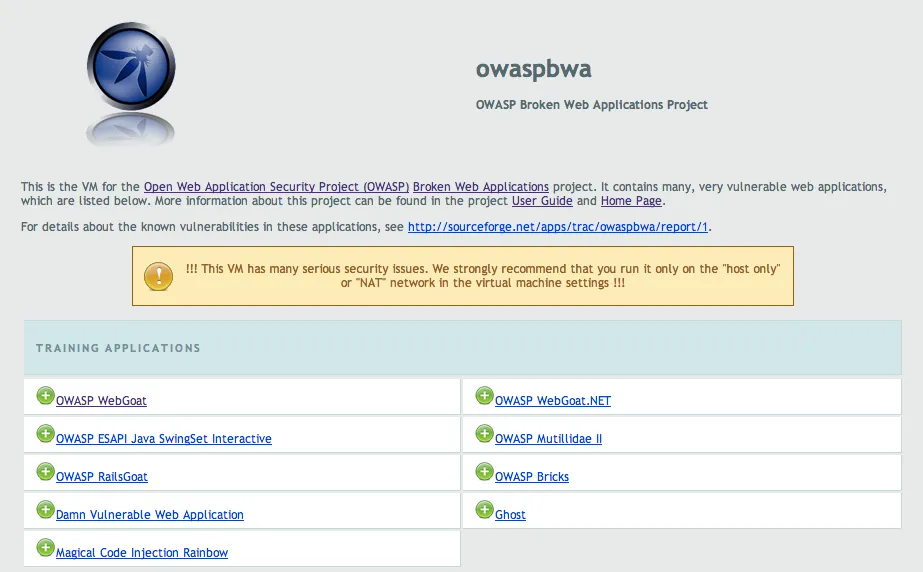 OWASP BWA トップページ1